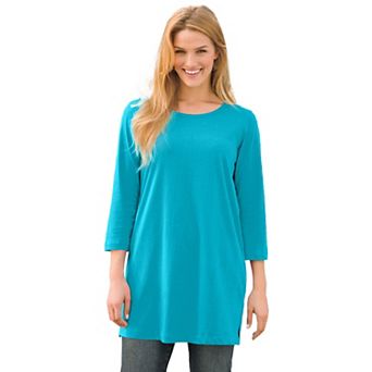 Woman Within Plus Size Perfect Three-Quarter-Sleeve Scoopneck Tunic