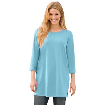 Woman Within Plus Size Perfect Three-Quarter-Sleeve Scoopneck Tunic
