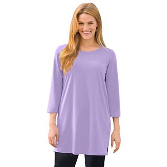 Woman Within Plus Size Perfect Three-Quarter-Sleeve Scoopneck Tunic