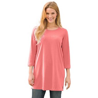 Woman Within Plus Size Perfect Three-Quarter-Sleeve Scoopneck Tunic