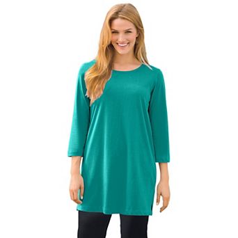 Woman Within Plus Size Perfect Three-Quarter-Sleeve Scoopneck Tunic
