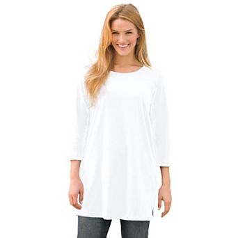 Woman Within Plus Size Perfect Three-Quarter-Sleeve Scoopneck Tunic