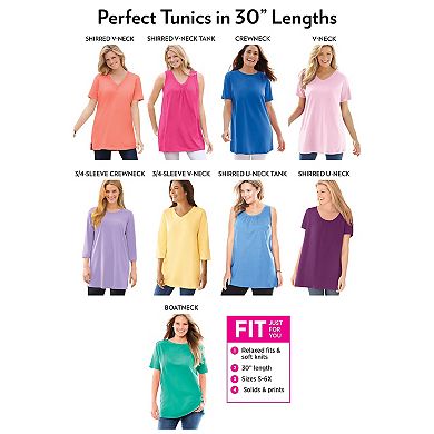 Woman Within Plus Size Perfect Sleeveless Shirred U-Neck Tunic