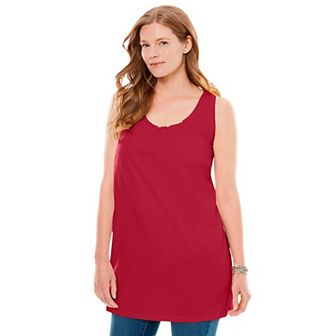 Woman Within Plus Size Perfect Sleeveless Shirred U-Neck Tunic
