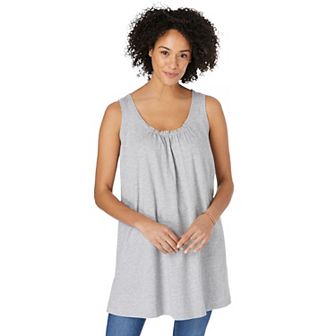 Woman Within Plus Size Perfect Sleeveless Shirred U-Neck Tunic