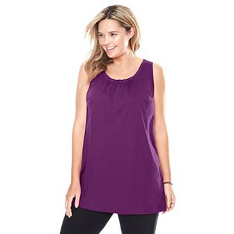 Woman Within Plus Size Perfect Sleeveless Shirred U-Neck Tunic