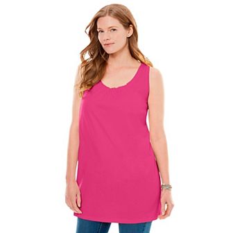 Woman Within Plus Size Perfect Sleeveless Shirred U-Neck Tunic
