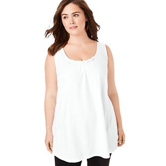 Woman Within Plus Size Perfect Sleeveless Shirred U-Neck Tunic