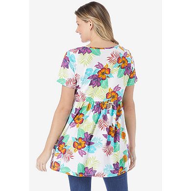 Woman Within Women's Plus Size Short-Sleeve Empire Waist Tunic