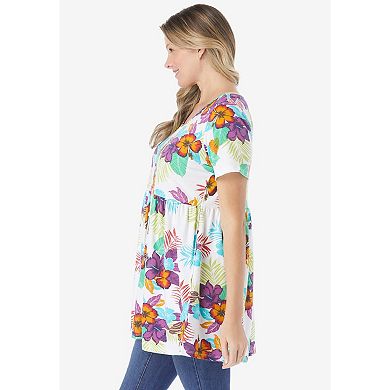 Woman Within Plus Size Short-Sleeve Empire Waist Tunic