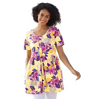 Woman Within Women's Plus Size Short-Sleeve Empire Waist Tunic