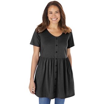 Woman Within Plus Size Short-Sleeve Empire Waist Tunic