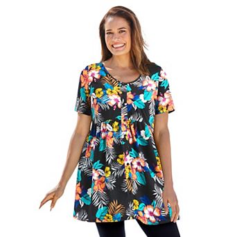 Woman Within Plus Size Short-Sleeve Empire Waist Tunic