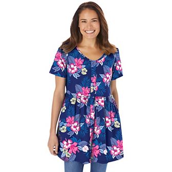 Woman Within Women's Plus Size Short-Sleeve Empire Waist Tunic