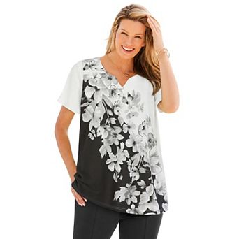 Woman Within Plus Size 7-Day Notch-Neck Tunic