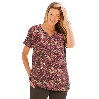 Woman Within Plus Size 7-Day Notch-Neck Tunic