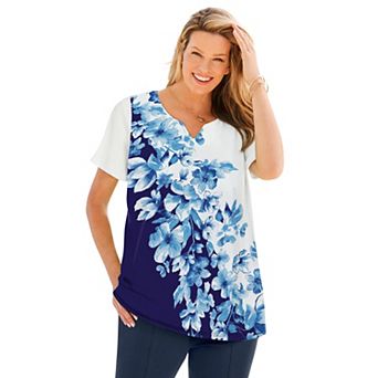 Woman Within Plus Size 7-Day Notch-Neck Tunic