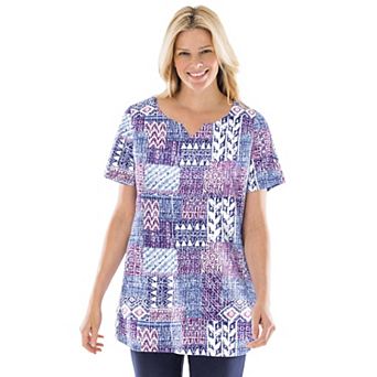 Woman Within Plus Size 7-Day Notch-Neck Tunic