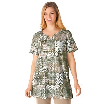 Woman Within Plus Size 7-Day Notch-Neck Tunic