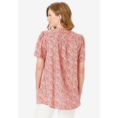 Woman Within Women's Plus Size Pintucked Half-Button Tunic