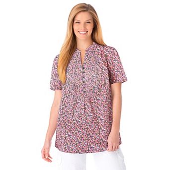 Woman Within Plus Size Pintucked Half-Button Tunic