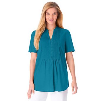 Woman Within Plus Size Pintucked Half-Button Tunic