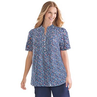 Woman Within Plus Size Pintucked Half-Button Tunic