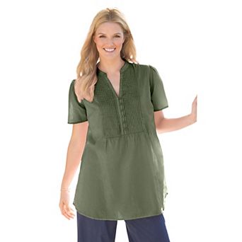 Woman Within Plus Size Pintucked Half-Button Tunic