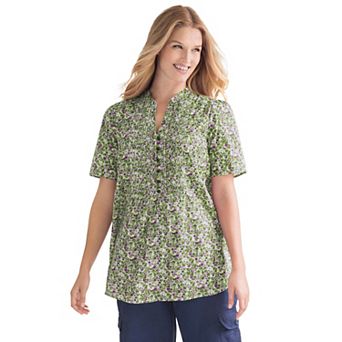Woman Within Plus Size Pintucked Half-Button Tunic