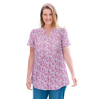 Woman Within Plus Size Pintucked Half-Button Tunic