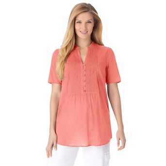 Woman Within Plus Size Pintucked Half-Button Tunic