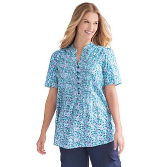 Woman Within Plus Size Pintucked Half-Button Tunic