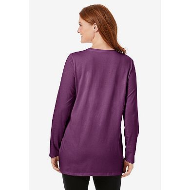 Woman Within Plus Size Perfect Long-Sleeve Crewneck Tunic