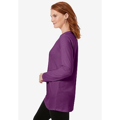 Woman Within Plus Size Perfect Long-Sleeve Crewneck Tunic