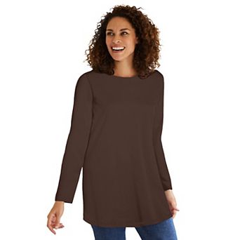 Woman Within Plus Size Perfect Long-Sleeve Crewneck Tunic