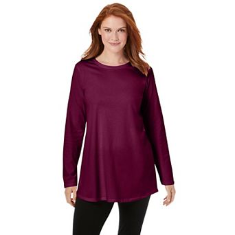 Woman Within Plus Size Perfect Long-Sleeve Crewneck Tunic