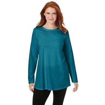 Woman Within Plus Size Perfect Long-Sleeve Crewneck Tunic