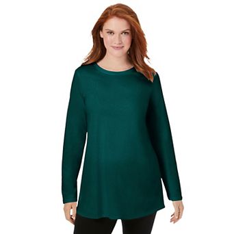 Woman Within Plus Size Perfect Long-Sleeve Crewneck Tunic