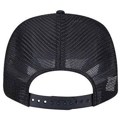 Men's New Era Black/Navy Michigan Wolverines Striped 9SEVENTY Trucker Stretch-Snap Adjustable Hat