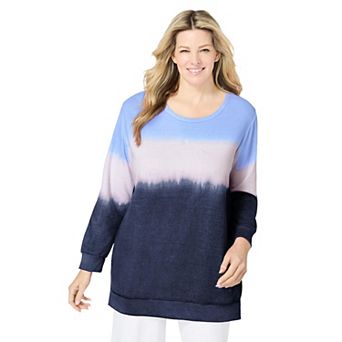 Woman Within Plus Size Tie-Dyed Knit Sweatshirt Tunic