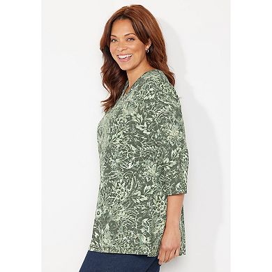 Catherines Women's Plus Size Easy Fit 3/4-Sleeve V-Neck Tunic