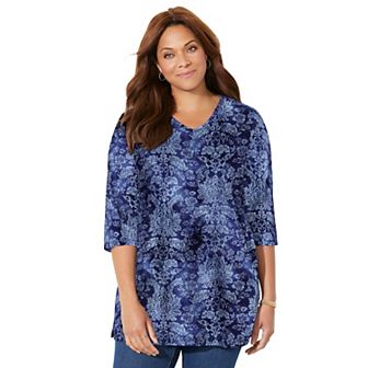 Catherines Women's Plus Size Petite Easy Fit 3/4-Sleeve V-Neck Tunic