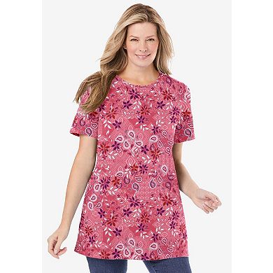 Woman Within Plus Size Perfect Printed Crewneck Tunic
