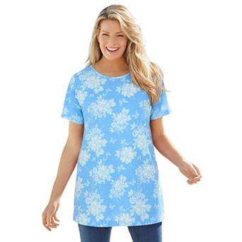 Woman Within Plus Size Perfect Printed Crewneck Tunic