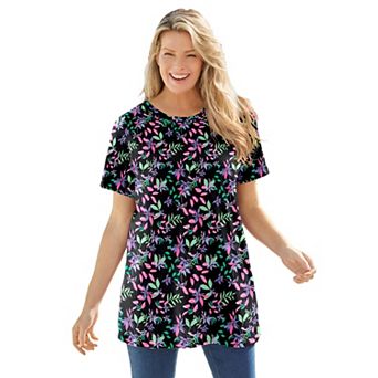Woman Within Plus Size Perfect Printed Crewneck Tunic