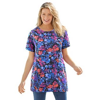 Woman Within Plus Size Perfect Printed Crewneck Tunic
