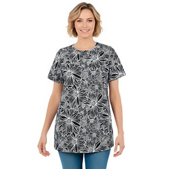 Woman Within Plus Size Perfect Printed Crewneck Tunic