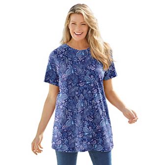 Woman Within Plus Size Perfect Printed Crewneck Tunic