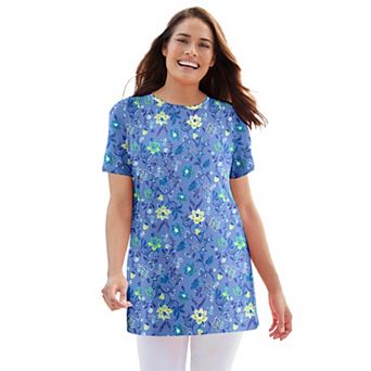 Woman Within Plus Size Perfect Printed Crewneck Tunic