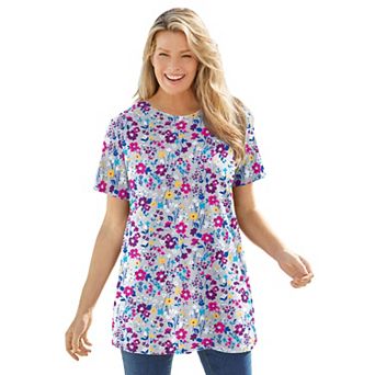 Woman Within Plus Size Perfect Printed Crewneck Tunic